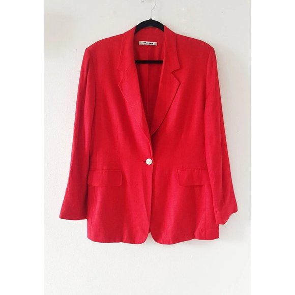1990s Vintage Red Linen Blazer, Size M, Made in Canada, 90s Linen Blend Blazer - Picture 1 of 8